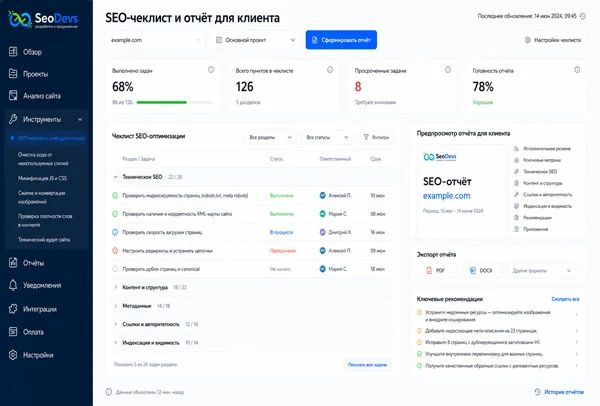 SEO-чеклист и отчёт для клиента